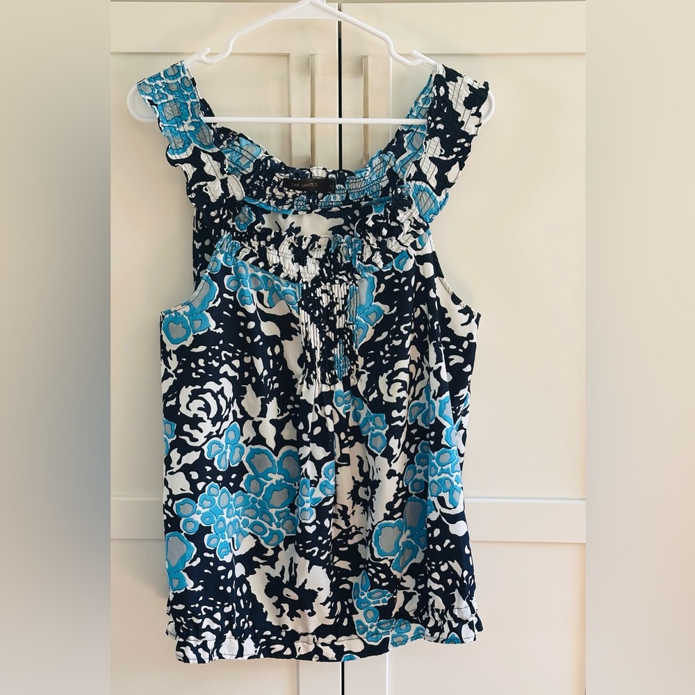 The Limited Blue & White Floral Smocked Neck Sleeveless Camisole